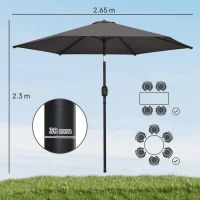 Outsunny 2.6 m Garden Parasol Umbrella with Aluminium Pole, Outdoor Patio Umbrella with Tilt and Crank, Vent, Black(m-3)