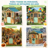 AIYAPLAY Casa Infantil para Exterior e Interior de Madeira com Balcão  Floreiras Quadro Janelas Alvo e 4 Bolas 142x120x141,5 cm Madeira(m-9)