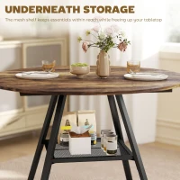 HOMCOM Dining Table for 4 People, 100 cm Round Industrial Kitchen Table with Storage Shelf, Rustic Brown(m-5)