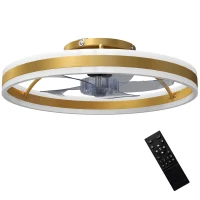 HOMCOM Ceiling Fan with Light and Remote, LED Mount Ceiling Fan with 3 Colour Temperatures, 6 Speed, 50 cm, Gold Tone(m-1)