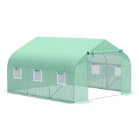 Outsunny Garden Tunnel Greenhouse 10.5 m² dim. 350L x 300l x 200H cm Door + 6 roll-up windows Galvanized steel HDPE cover Green(m-1)