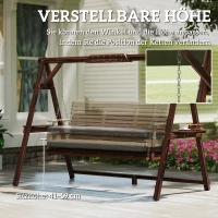 Outsunny Hollywoodschaukel, 3-Sitzer Gartenschaukel aus Holz, Holzschaukel mit Sitzauflage Ablagen bis 330kg Verkohlt(m-7)