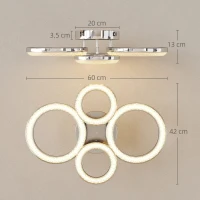 HOMCOM LED Ceiling Light, Modern Dimmable 4 Rings Ceiling Lamp with Wall Switch, 40W 4350lm Flush Mount Ceiling Light with 3500K/4500K/6000K Colour Temperatures for Living Room, Bedroom, Silver Tone(m-3)