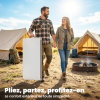 Outsunny Table pliante en HDPE, table de camping pliante carrée 86 x 86 x 74 cm, avec une poignée, hauteur réglable, blanc(m-5)