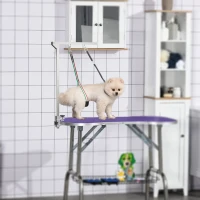 PawHut Bras de toilettage pliable pour animaux de compagnie en acier inoxydable avec collier de serrage pour chiens de grande et petite taille hauteur réglable max. 74 cm(m-10)