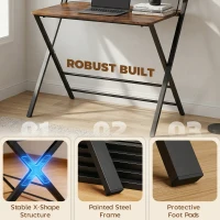 HOMCOM Compact Folding Desk for Small Spaces with Storage Shelf for Home Office, Rustic Brown(m-7)