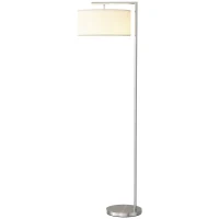 HOMCOM Floor Lamp, Modern Standing Lamp with Linen Lampshade, Round Base for Living Room, Bedroom, Dining Room, 153cm, Silver Tone(m-11)