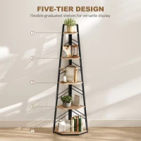 HOMCOM Corner Bookcase, 5-Tier Floor Standing Bookshelf, Shelving Unit for Living Room, Study, Bedroom, Natural Wood Finish(m-5)