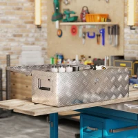 HOMCOM Boite de rangement - boîte à outils en aluminium - caisse à outil alu. poignées rétractables verrouillage clé dim. 76L x 33l x 25H cm(m-10)