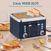 HOMCOM Electric Stainless Steel Kettle and Toaster Set, 3000W 1.7L UK Strix Thermostat Dark Blue(m-6)