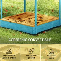 AIYAPLAY Sabbiera per Bambini 3-6 Anni con Tettuccio Dinosauri, Sedute Pieghevoli, Coperchio e Fodera Inclusa, Sabbionaia per Bambini in Legno di Abete, 134.5x127.5x130 cm, Blu(m-5)