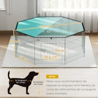 PawHut Parc pour chien, enclos chien 8 panneaux avec toit, modulable et pliable, enclos portable 60H cm avec porte argent vert(m-3)