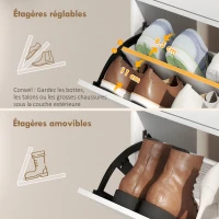 HOMCOM Meuble à chaussures 12 paires, armoire à chaussures, 2 tiroirs rabattables, 4 compartiments, 99,4x23,8x106,6cm, blanc(m-6)