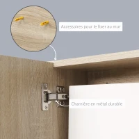 kleankin Bathroom Mirror Cabinet with Shelf - 3 Side Shelves - Wall Mounting Kit Included - Particle Board Light Oak Finish(m-6)