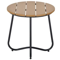 Outsunny Round Outdoor Side Table Adjustable Leg Pads Garden Table 49 x 49 x 48 cm Natural Wood & Black(m-11)