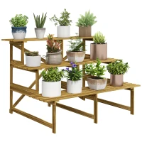 Outsunny Plantenetagere bloementrap plantenrek bloemenbank standaard 3 trappen vurenhout(m-1)