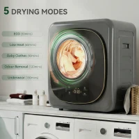 HOMCOM 4kg Vented Tumble Dryer with 5 Drying Mode, 800W Compact Freestanding Front Tumble Dryer Grey(m-4)