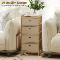 HOMCOM Chest of Drawers, 4 Fabric Drawers Narrow Dresser with Bamboo Frame, Cream White(m-6)