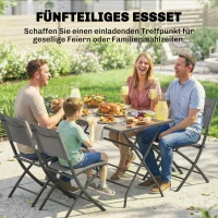 Outsunny Gartenmöbel Set Klappbar Sitzgruppe 5-teilig Tisch mit 4 Atmungsaktiven Stühlen Holzoptik Platzsparend(m-4)