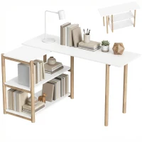 HOMCOM Computer Desk with Storage Shelves Modern Writing Desk Bamboo Frame for Home Office 150 cm White and Oak(m-10)
