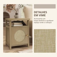 HOMCOM Mesa de Cabeceira com Porta de Vime Prateleira Aberta e Compartimento 40x35x55 cm Madeira(m-4)