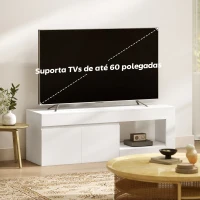 HOMCOM Móvel de TV com 2 Portas Prateleira Aberta Móvel de TV Televisóres de 60 Polegadas 140x40x48 cm Branco(m-7)
