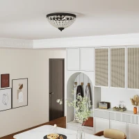 HOMCOM Candeeiro de Teto de Cristal Clássico com 2 Suportes E14 40W Candeeiro de Teto Vintage com 168 Contas de Cristal Ø35x22 cm Preto(m-8)