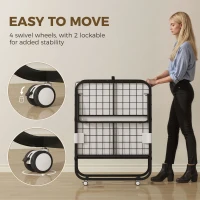 HOMCOM Lit pliant 1 personne 200 x 80 cm avec matelas, lit d'appoint pliable et portable sur roulettes, cadre en acier, blanc(m-8)