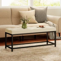 HOMCOM Banco aos Pés da Cama Estofado em Veludo Design Capitonê Base de Metal Banco para Quarto Entrada Sala 117x40x48 cm Creme(m-8)