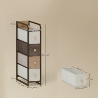 HOMCOM Móvel Auxiliar com 4 Gavetas de Tecido com Estrutura de Aço Móvel de Arrumação para Espaços Pequenos  Multicolor(m-3)