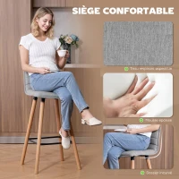 HOMCOM Lot de 2 tabourets de bar, chaises de bar, assise rembourrée, dossier et repose-pieds, 48 x 48 x 99,5 cm, gris(m-4)