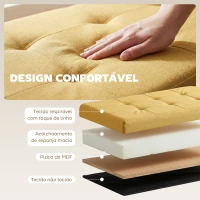 HOMCOM Puff de Arrumação Banco de Arrumação Dobrável 84 L 76x38x38 cm Estofado em Linho Sintético Amarelo(m-5)