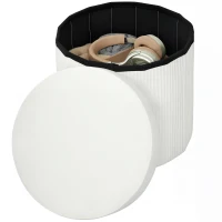 HOMCOM Puff de Arrumação Banco de Arrumação Dobrável 35 L 38x38x38 cm Estofado em Veludo Baú de Arrumação Redondo Creme(m-11)