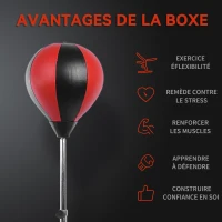 HOMCOM Sac de Frappe sur Pied Punching ball sur pied réglable en hauteur 126-144 cm avec gants, pompe et base de lestage pour adolescents et débutants noir et rouge(m-4)