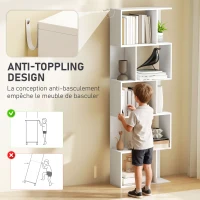 HOMCOM Bibliothèque à 5 niveaux, meuble de rangement en forme de S avec étagères, 60 x 24 x 184,5 cm, blanc(m-6)