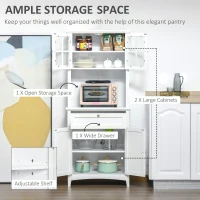 HOMCOM Kitchen Cupboard, Wooden Storage Cabinet with Framed Glass Door, Drawer, Microwave Space for Dining and Living Room, White(m-4)
