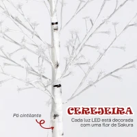 HOMCOM Árvore Cerejeira com 120 Luzes LED IP44 Banco Quente com Luz Ajustável em 3 Modos 21x21x150 cm Branco(m-5)