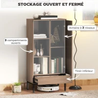 HOMCOM Buffet meuble de rangement avec placard à portes, tiroir, 3 compartiments ouverts et étagères réglables, gris(m-4)