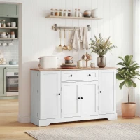 HOMCOM Buffet cuisine, meuble de rangement avec tiroir, 4 portes, étagères réglables et 6 racks de porte, 138x40x83,5cm, blanc(m-10)