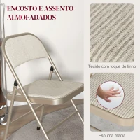 HOMCOM Conjunto de 4 Cadeiras Dobráveis com Encosto e Assento Acolchoado em Linho Sintético e Estrutura em Aço 45x46x78 cm Bege(m-4)