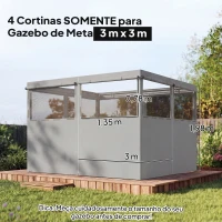Outsunny 4 Paredes Laterais para Tenda 3x3 m Laterais de Tenda com 8 Janelas Proteção UV 30+ Impermeável Cinzento Claro(m-3)