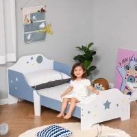 HOMCOM Lit pour enfants de 3 à 6 ans design étoiles sommier à lattes inclus chambre moderne 143 x 74 x 59 cm bleu blanc(m-10)
