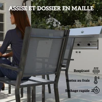 Outsunny Table de jardin extérieure avec 6 chaises empilables, plateau à lattes 150 cm, structure en acier anti-rouille, gris(m-5)