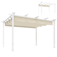 Outsunny Pergola Tonnelle de Jardin Toit Rétractable avec Toile Coulissante Magnétique et Trous de Drainage 390x297x227cm Beige(m-1)
