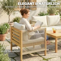 Outsunny Gartenmöbel Set Holz Sitzgruppe für 4 Personen mit 2er Sofa 2 Sessel Tisch Seilflecht Lamellendesign waschbar Kissen(m-5)