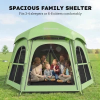 Outsunny Pop Up Tent 3000mm Waterproof Instant Camping Tent 3-4 Person with 2 Doors 4 Windows Green(m-4)