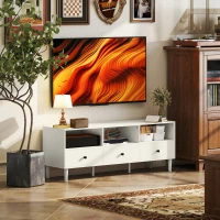 HOMCOM Móvel de TV Moderno com 3 Compartimentos Abertos 3 Gavetas para Televisão de 45/55/65 Polegadas 120x34x45 cm Branco(m-9)
