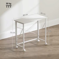 HOMCOM Bureau pliant table d'ordinateur 80 x 40 cm sur roulettes pour bureau à domicile, chambre, petits espaces, blanc(m-3)