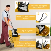 HOMCOM Balde de Esfregona com Rodas Espremedor Desmontável de Pressão para Baixo Capacidade 26 L Inclui Esfregona e Asa 45x31x90 cm  Amarelo(m-5)