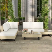 Outsunny Salon de jardin d'angle 5 places design contemporain coussins déhoussables table basse acier époxy résine tressée beige(m-10)